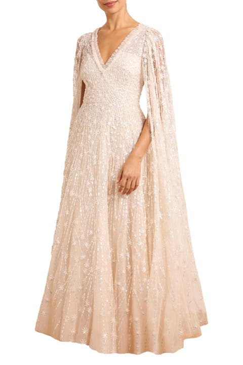 Comet Embellished Cape V-Neck Maxi Dress