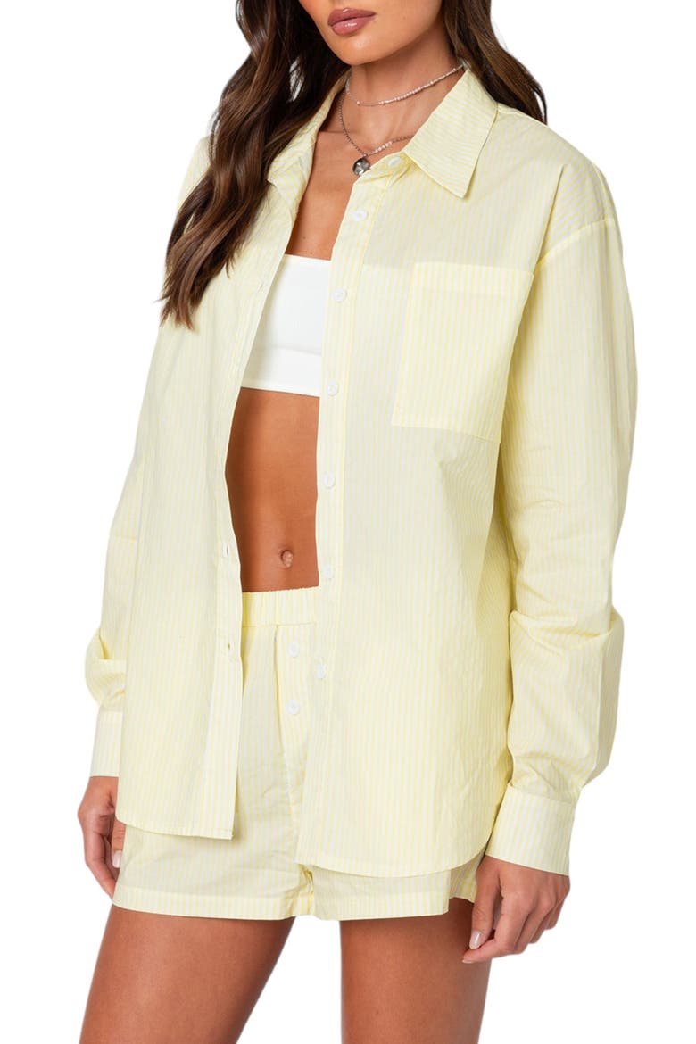 Pinstripe Oversize Button-Up Shirt, Alternate, color, YELLOW