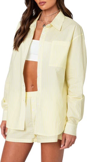 Pinstripe Oversize Button-Up Shirt