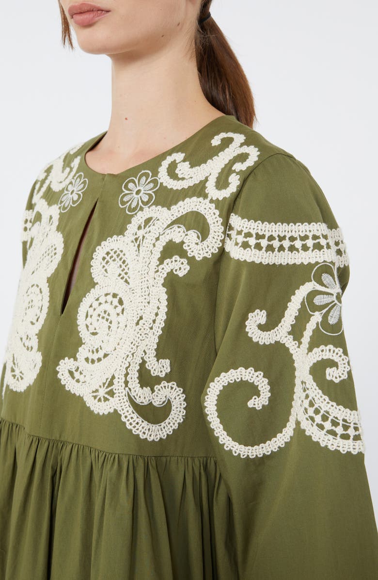 Weekend Max Mara Tilde Embroidered Yoke Cotton Dress, Alternate, color, Khaki