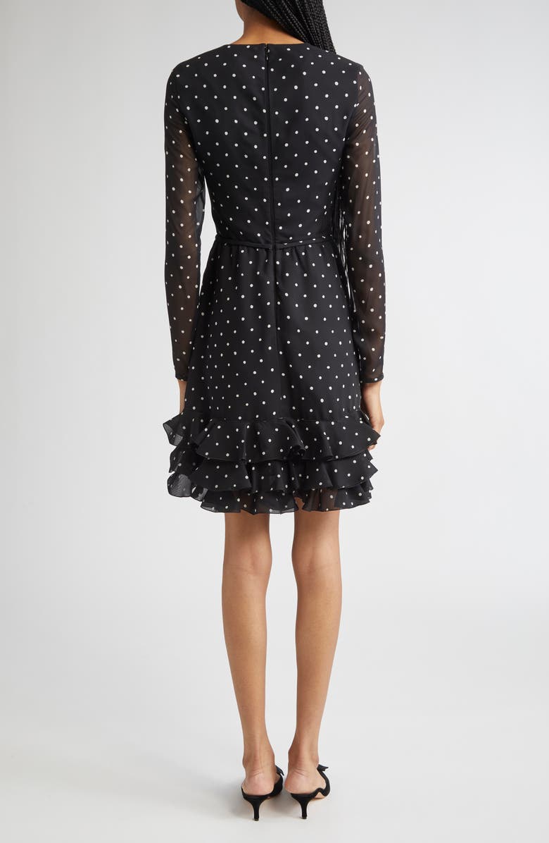Giambattista Valli Polka Dot Ruffle Hem Long Sleeve Silk Dress, Alternate, color, Black