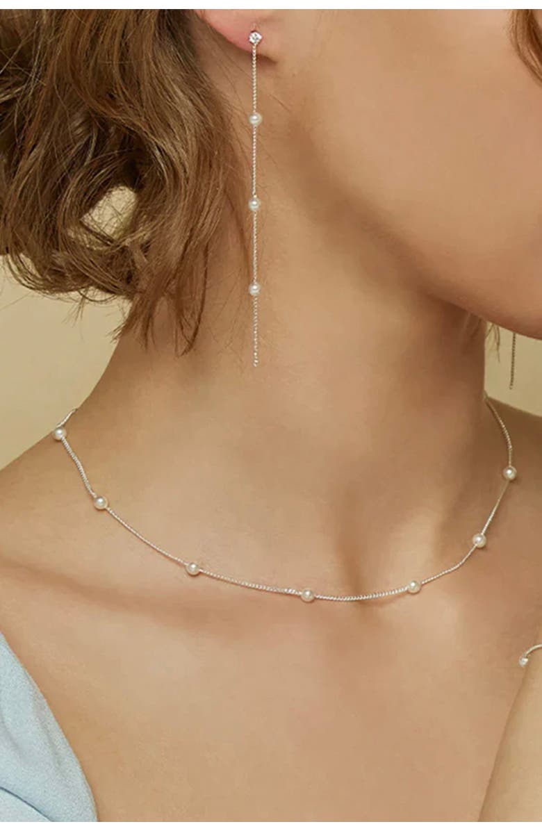 Bearfruit Jewelry Sterling Silver Infinite Pearl Earrings Dainty Holiday Gift Idea, Alternate, color, Silver