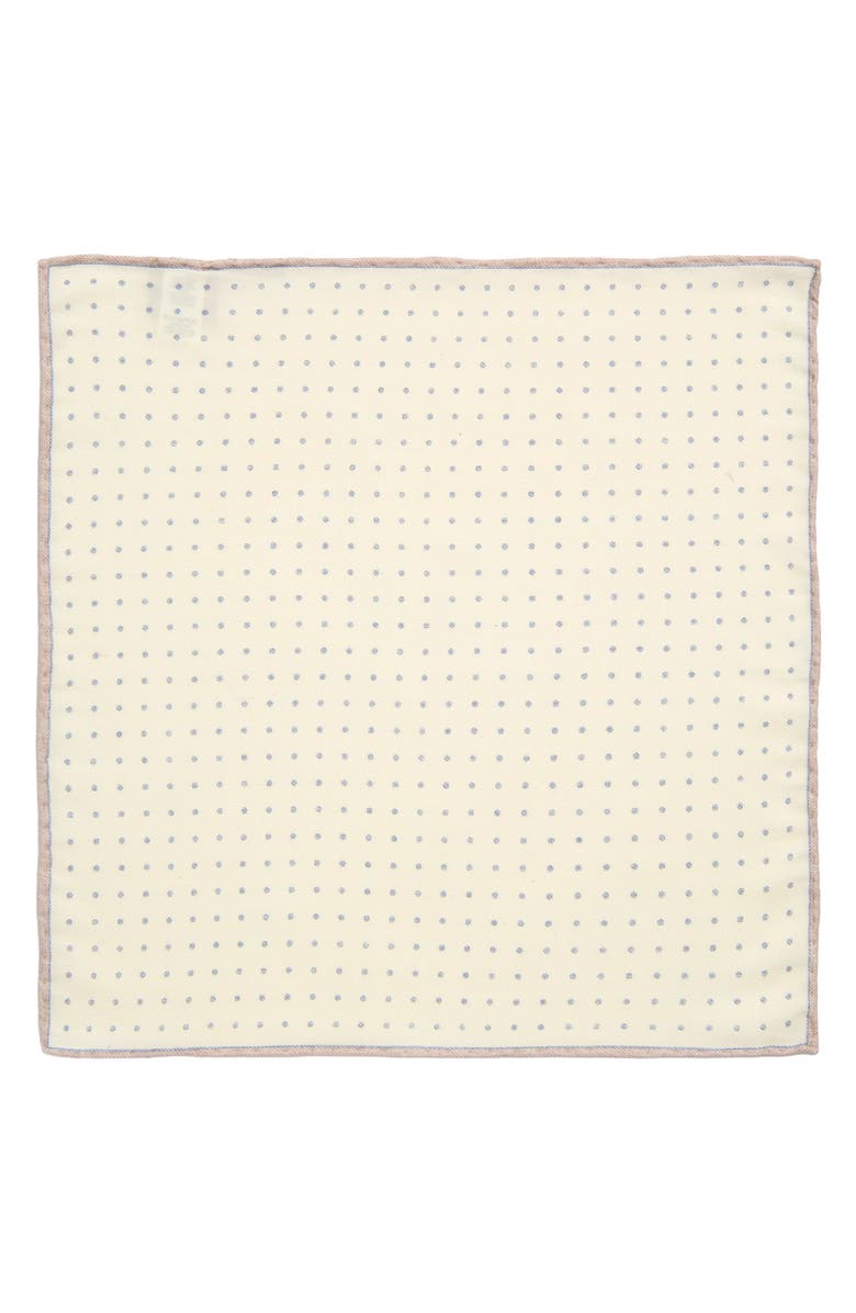 Eleventy Polka Dot Wool 
Cotton Muslin Pocket Square, Alternate, color, Ivory/ Denim
