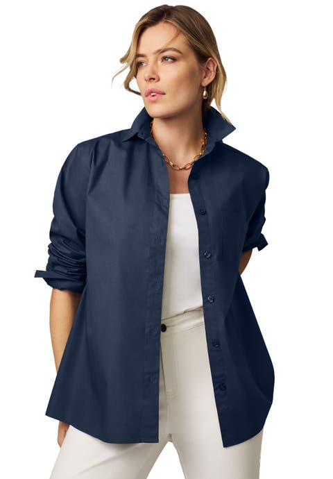 Stretch Cotton Oversized Poplin Shirt (Plus)