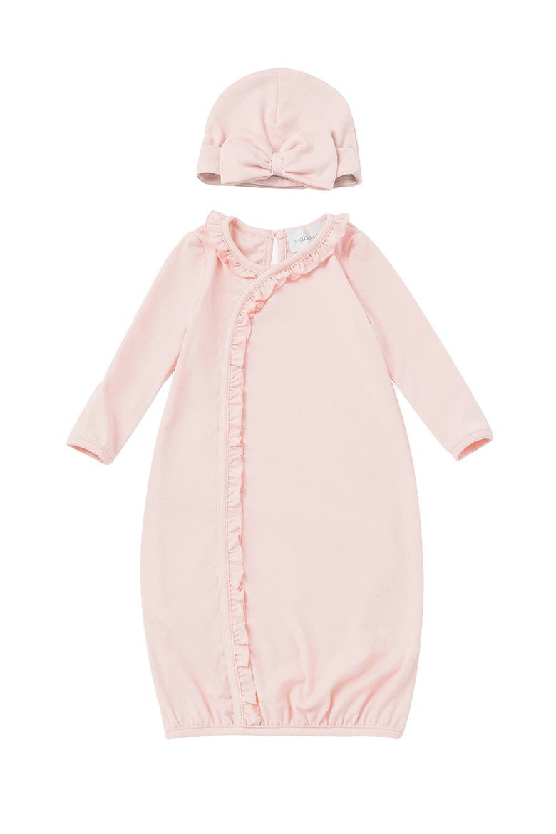 Amelia Rose Solid Newborn Gown with Matching Hat, Main, color, Pink