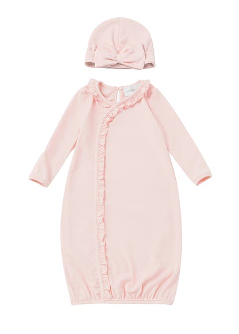 Amelia Rose Solid Newborn Gown with Matching Hat