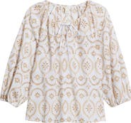 Caslon® Embroidered Eyelet Lace Top