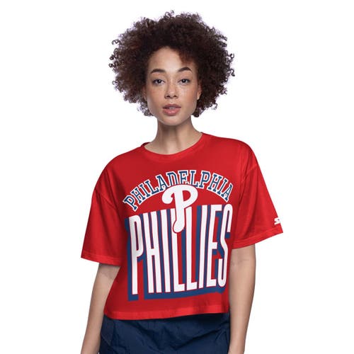 Starter Red Philadelphia Phillies Play The Ball Boxy Cropped T-shirt