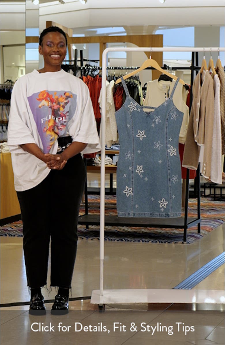 Faux Pearl Floral Detail Denim Dress, sales video thumbnail