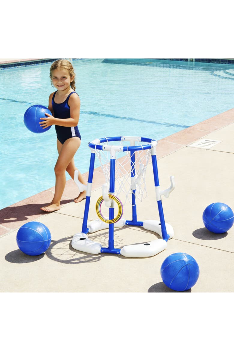 2 In 1 Pool Basketball Hoop and Ring Toss Game, Alternate, color, Blue