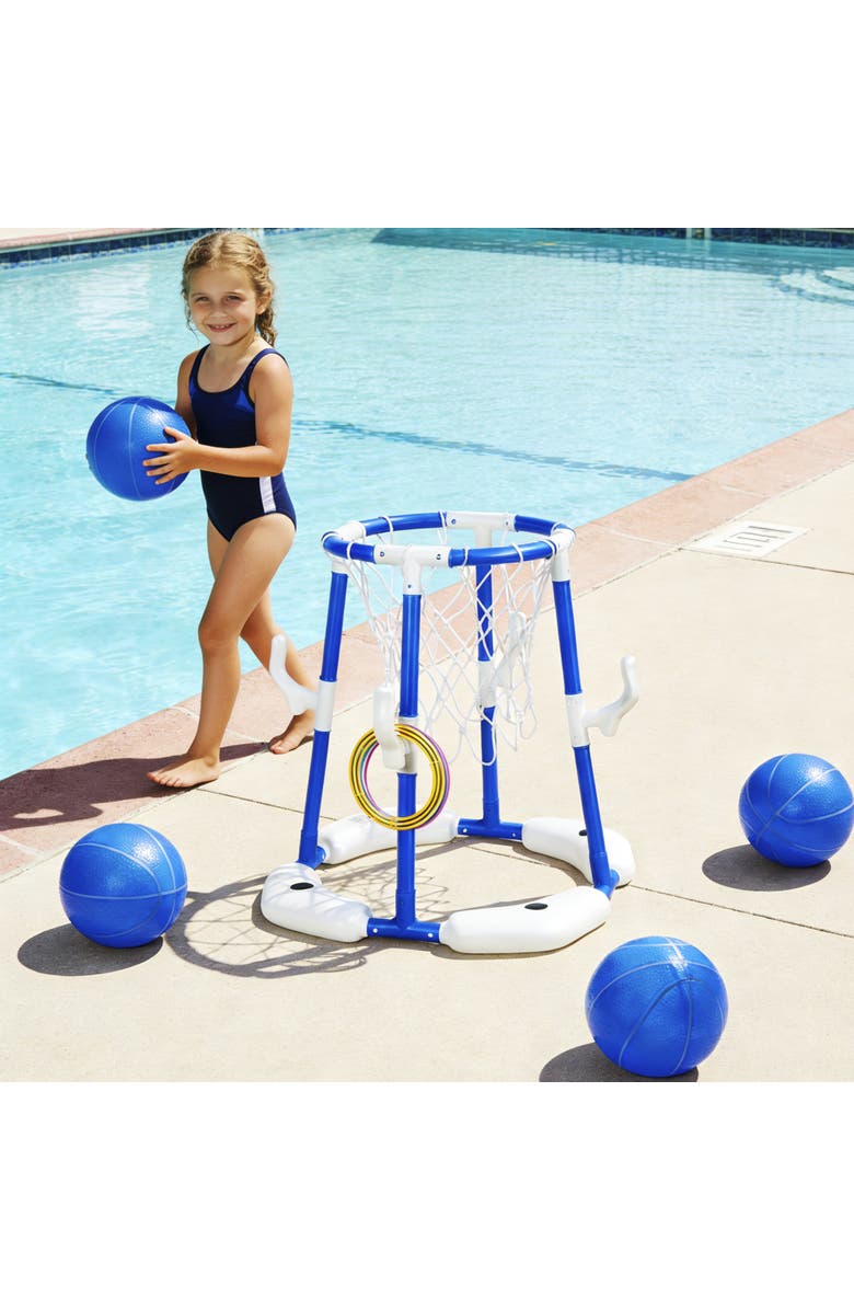 Easy Playhouse 2 In 1 Pool Basketball Hoop and Ring Toss Game, Alternate, color, Blue
