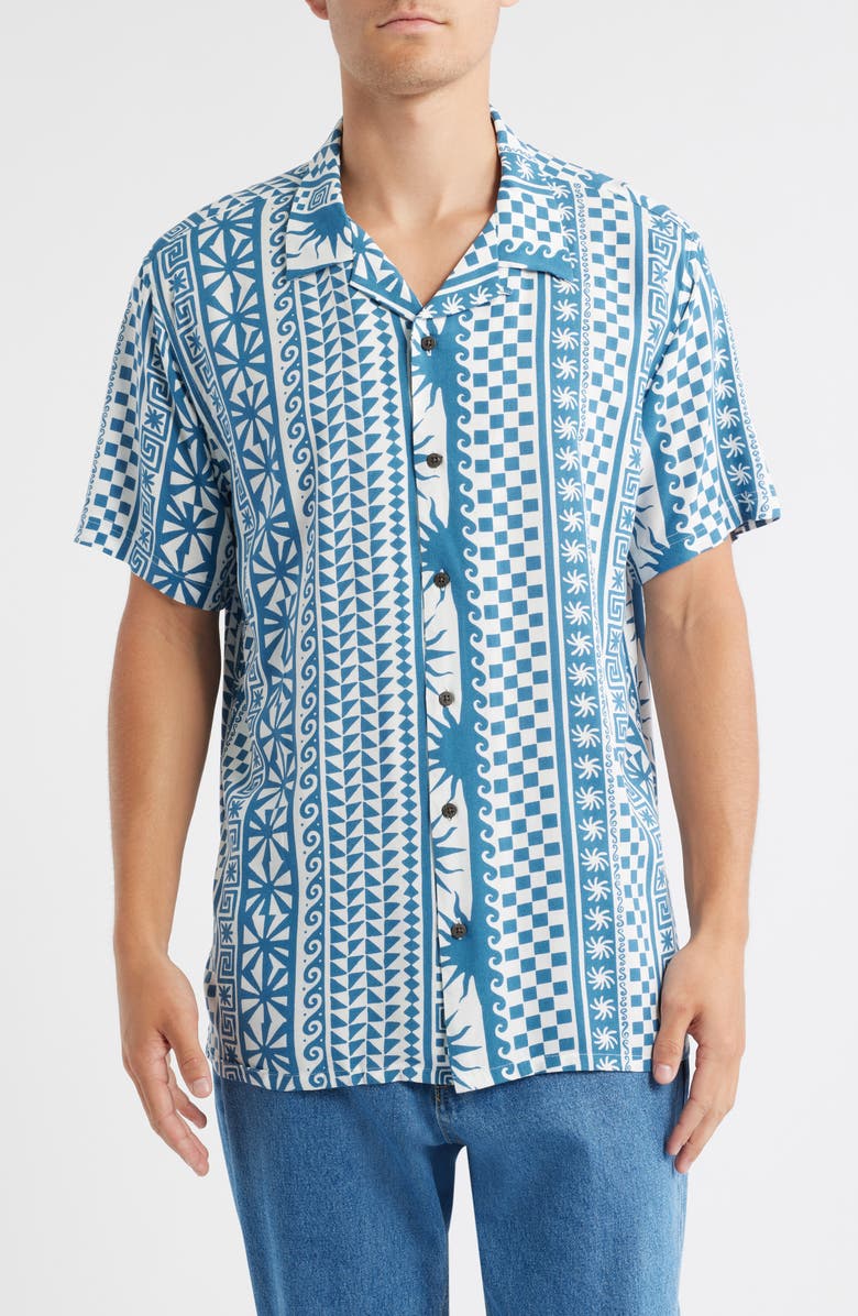 Rip Curl Fun Times Print Camp Shirt, Main, color, Blue