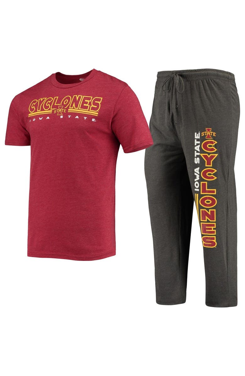 CONCEPTS SPORT Men's Concepts Sport Heathered Charcoal/Cardinal Iowa State Cyclones Meter T-Shirt & Pants Sleep Set, Main, color, Heather Charcoal