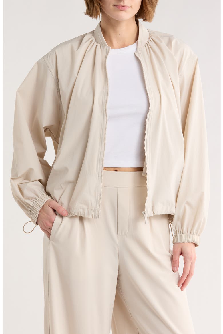 Inbound Ruched Bomber Jacket, Main, color, GREY MOONBEAM