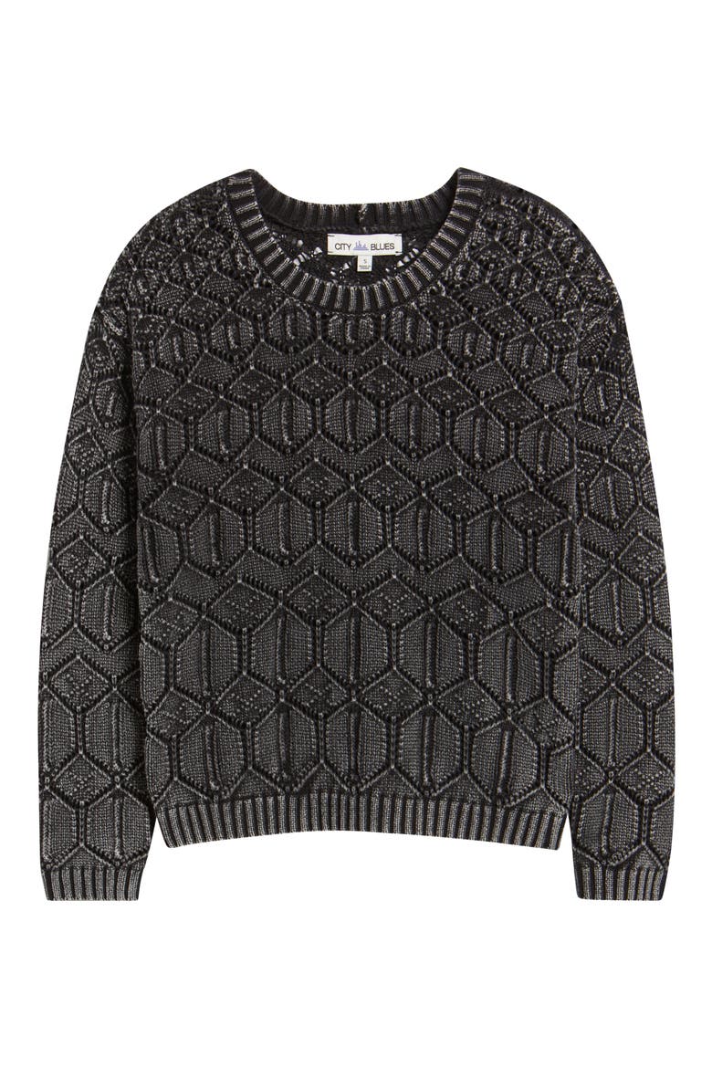 Distressed Wash Openwork Sweater, Alternate, color, WASHED BLACK