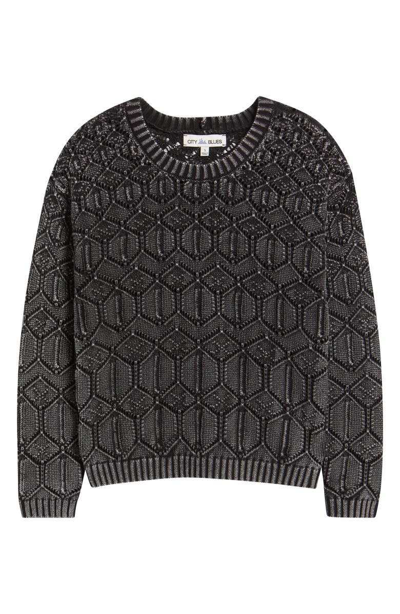 CITY BLUES Distressed Wash Openwork Sweater, Alternate, color, Washed Black