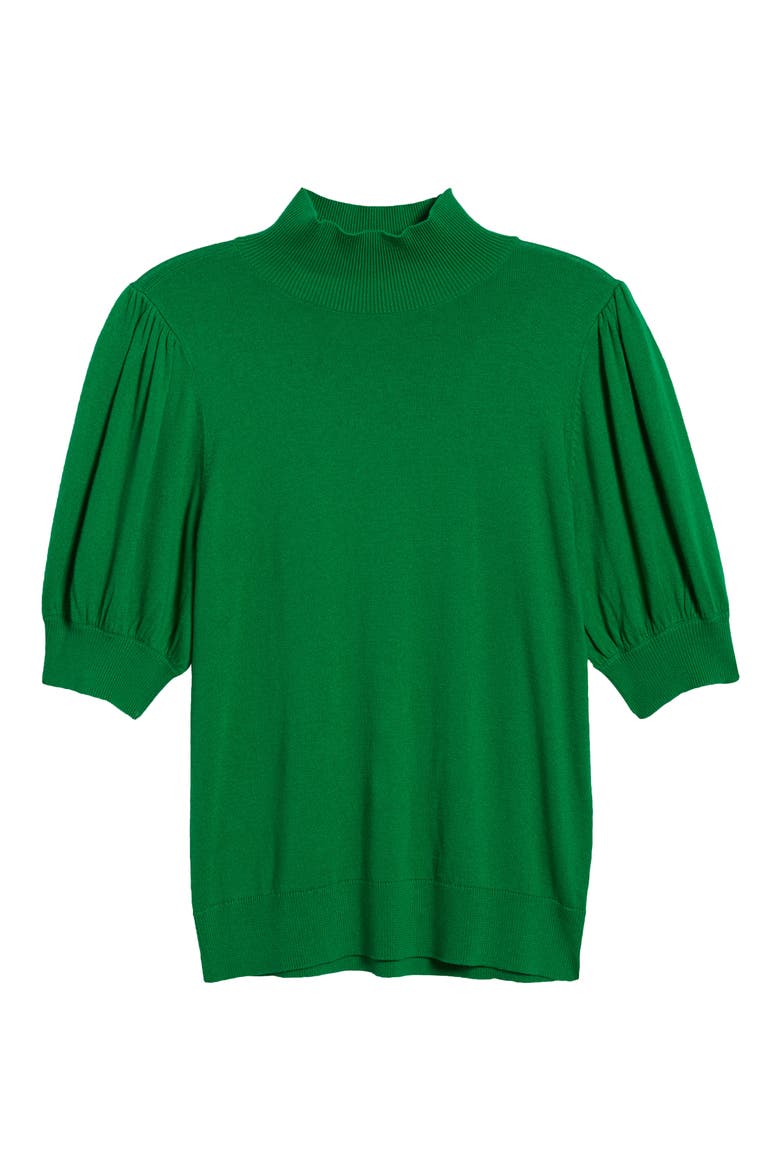 Mock Neck Puff Shoulder Sweater, Alternate, color, GREEN JOLLY