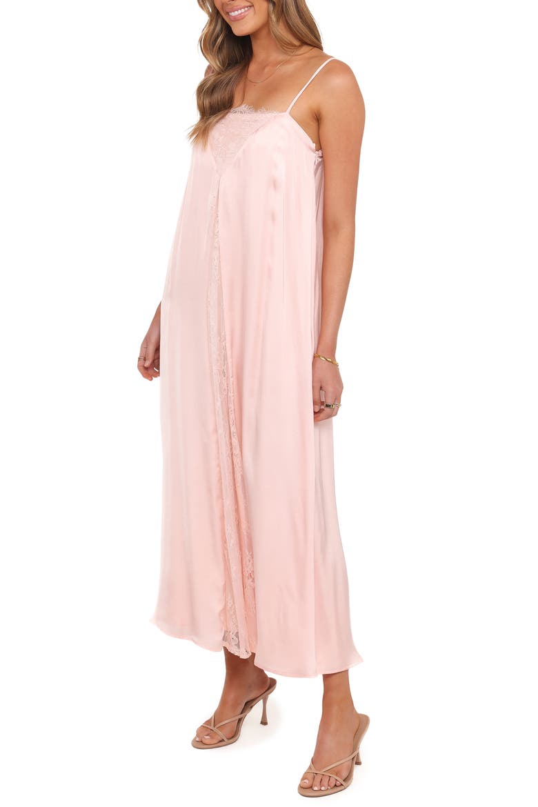 Halsey Satin & Lace Slipdress, Alternate, color, PINK