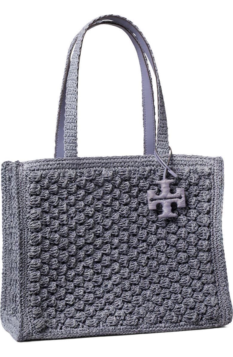 Tory Burch Ella Hand Crochet Straw Bag, Alternate, color, Gray