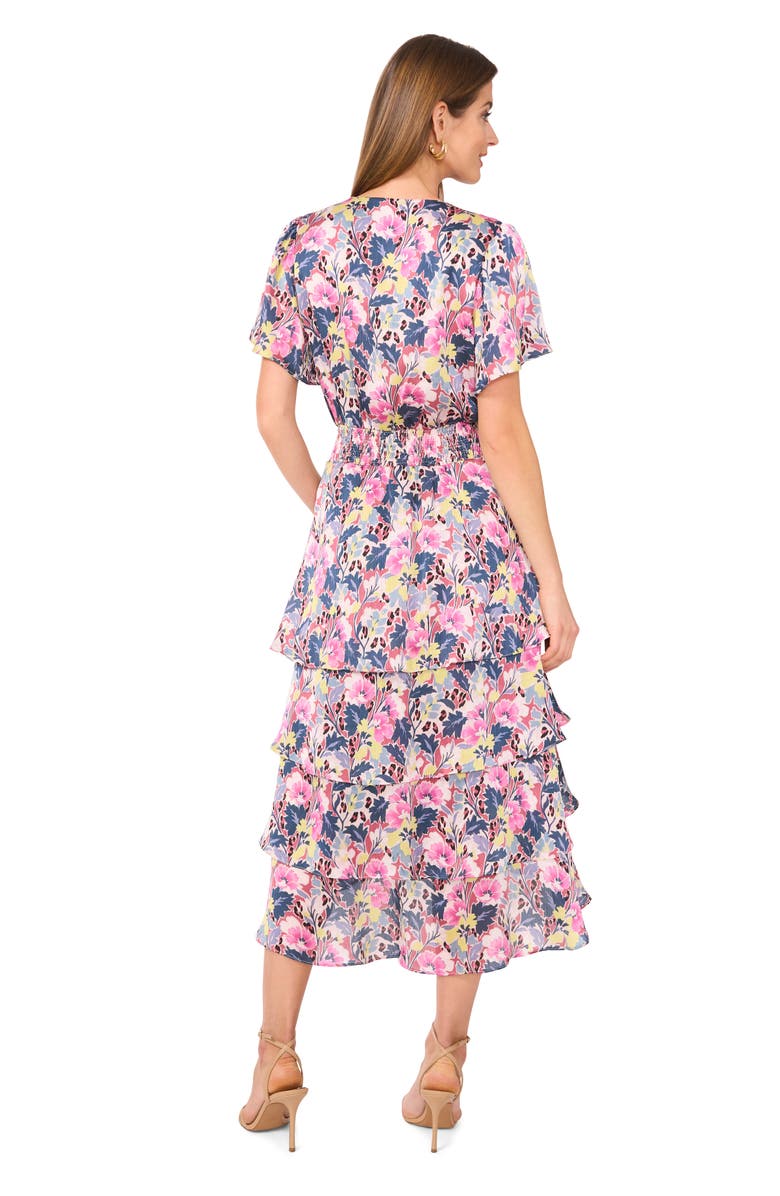 Vince Camuto Floral Tiered Flutter Sleeve Midi Dress, Alternate, color, 