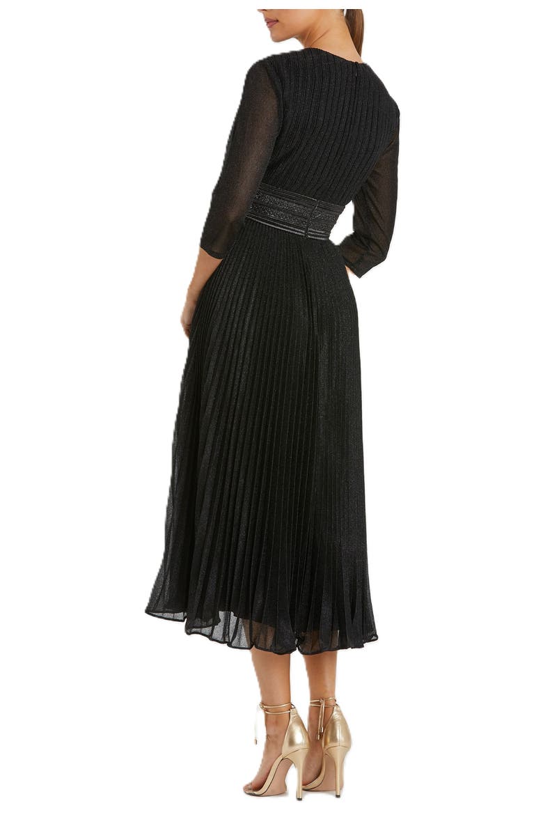 Mac Duggal Shimmering 3/4 Sleeve A-Line Midi Dress, Alternate, color, Black
