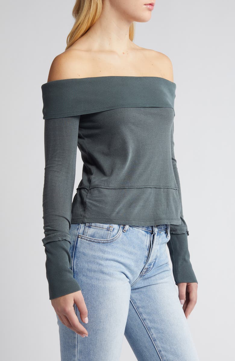 BDG Urban Outfitters Pollie Off the Shoulder Long Sleeve Top, Alternate, color, Dark Turquoise