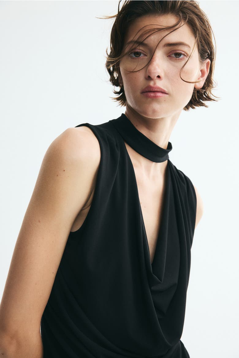 Draped Top With Stand-up Collar, Alternate, color, Black