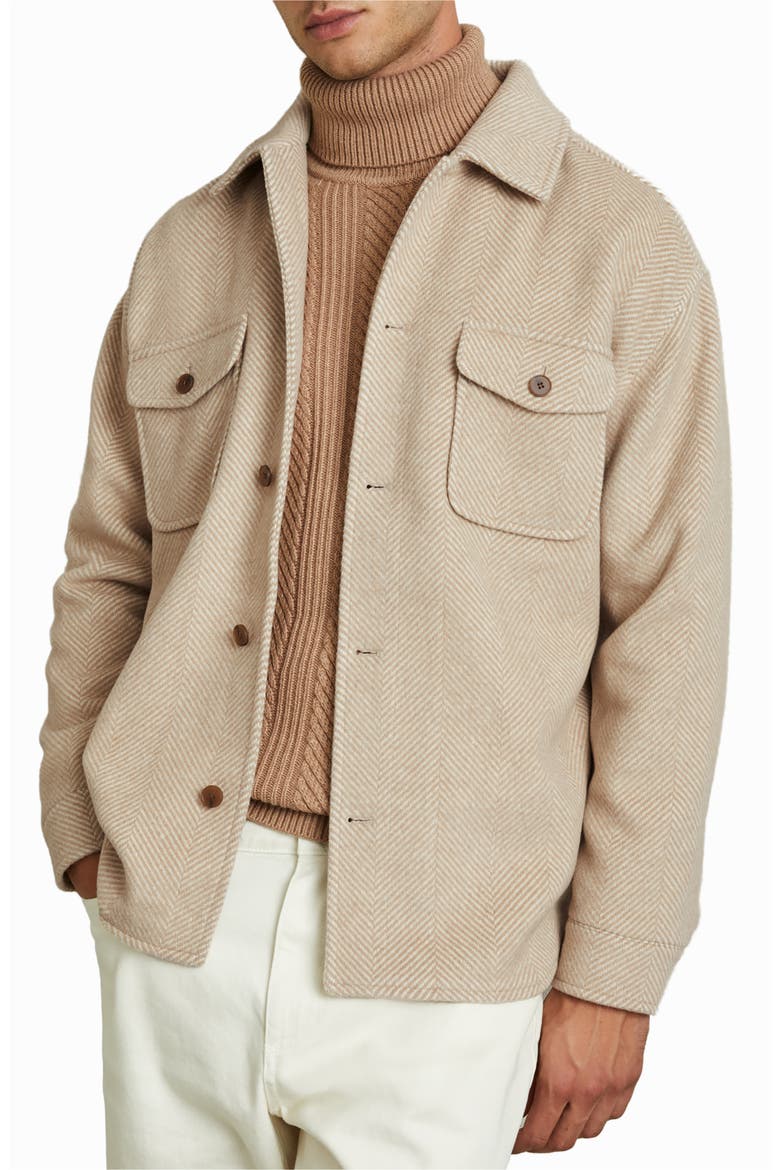 Compton Herringbone Wool Blend Shirt Jacket, Main, color, OATMEAL