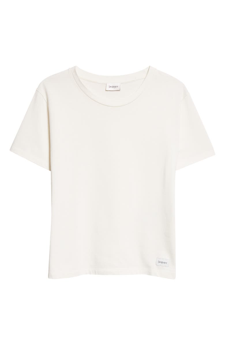 Saint Laurent Classic Logo Patch Cotton & Modal T-Shirt, Alternate, color, Naturel