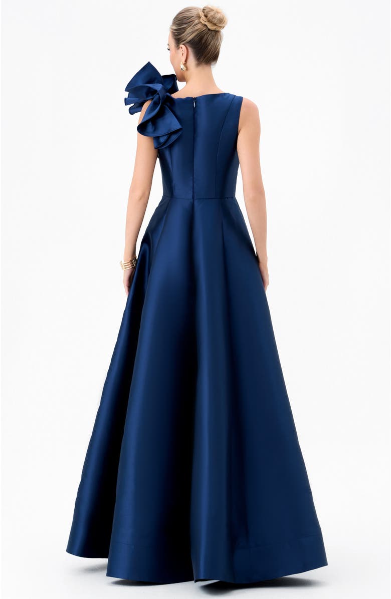 Bariano Mirella V Neck Ruffle Gown, Alternate, color, Navy