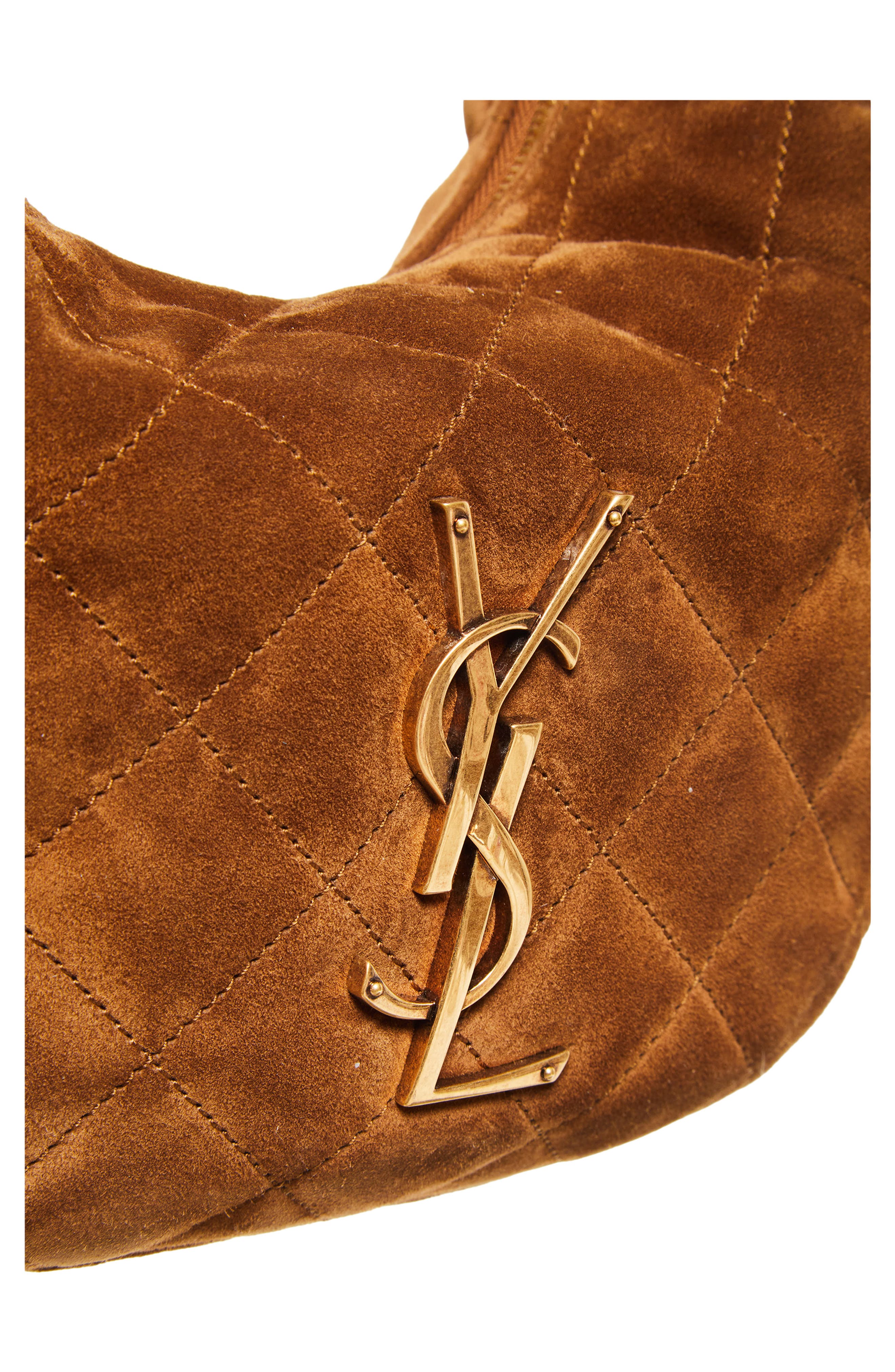 Saint Laurent Icarino Quilted Suede Top Handle Bag, Alternate, color, Caramel Cognac