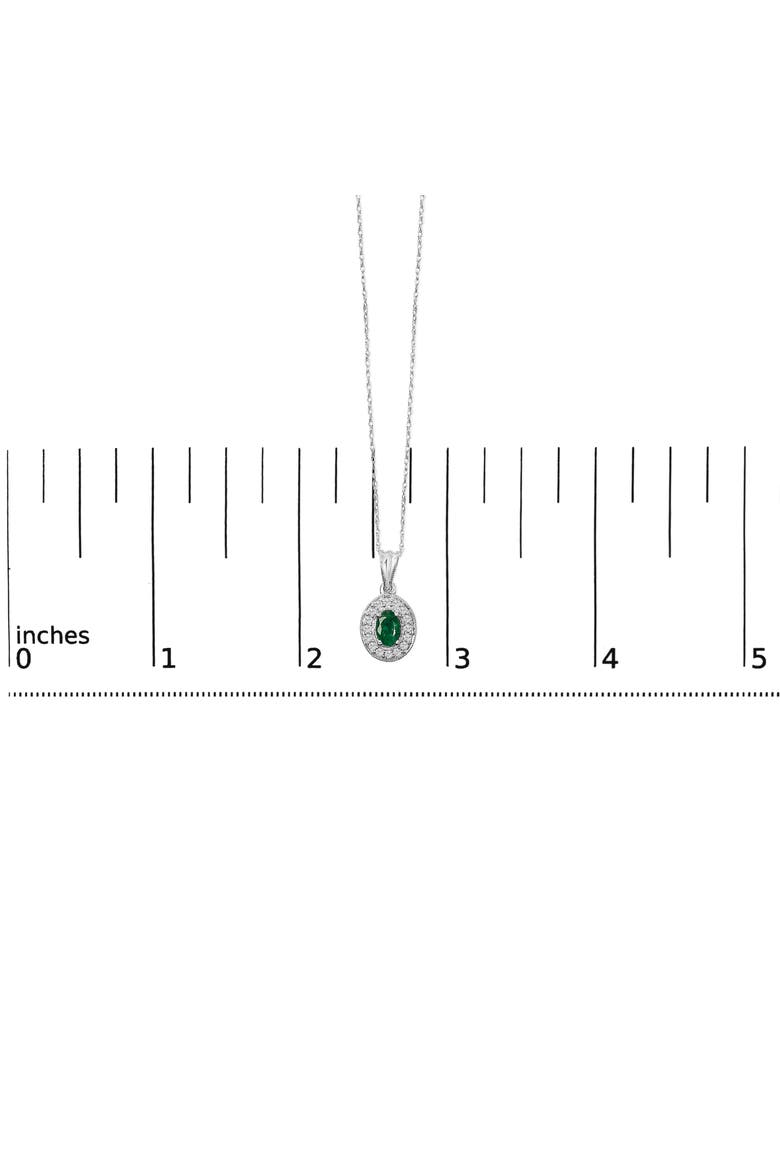 14K White Gold Oval 6x4 MM Green Emerald and Diamond Halo Pendant Necklace, Alternate, color, White