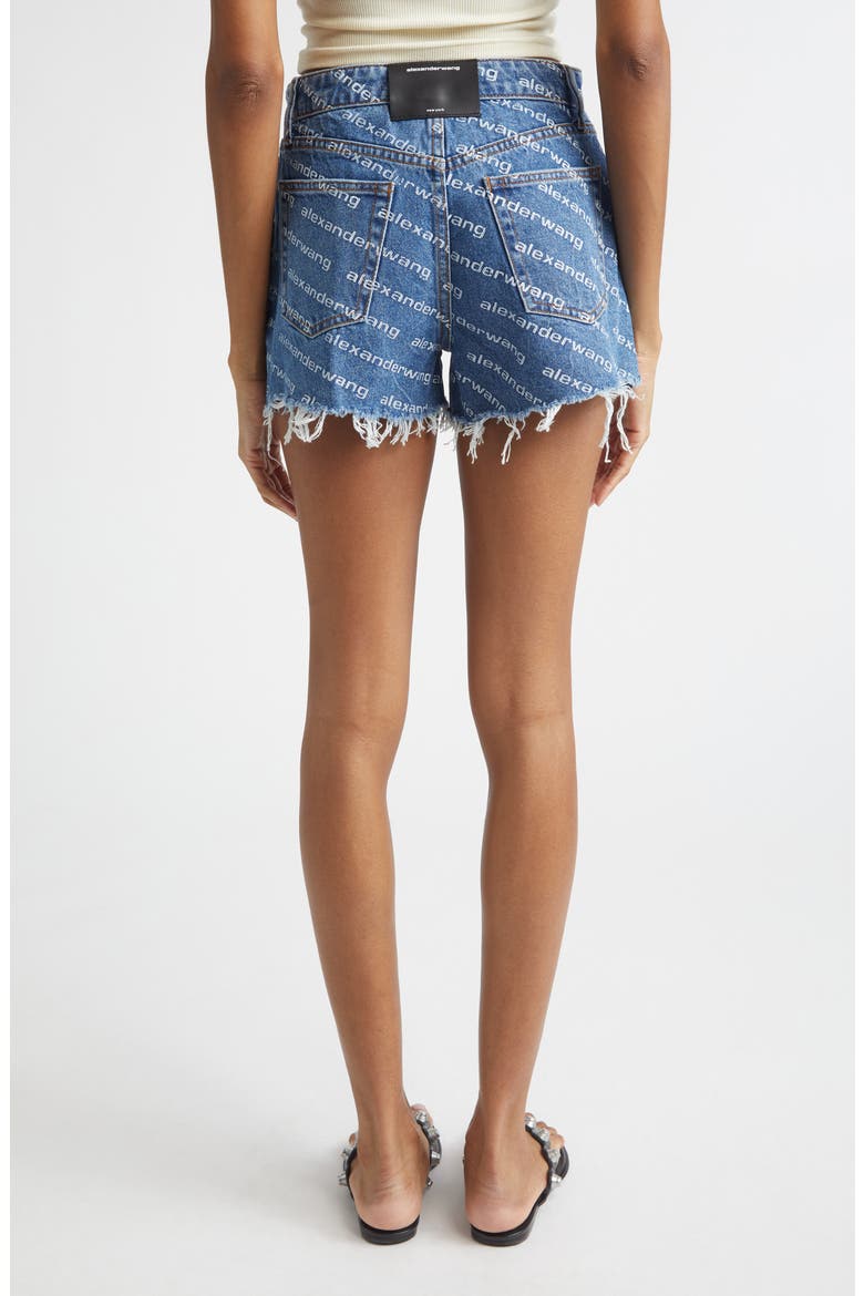 Bite Logo High Waist Cutoff Denim Shorts, Alternate, color, DEEP BLUE/WHITE