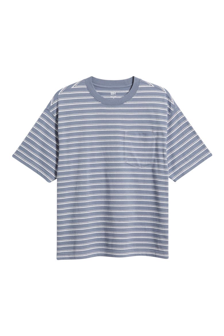 Boxy Stripe Cotton Pocket T-Shirt, Alternate, color, GREY- NAVY IRIS STRIPE