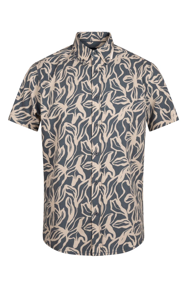 Report Collection Abstract Print Short Sleeve Seersucker Button-Up Shirt, Alternate, color, Blue