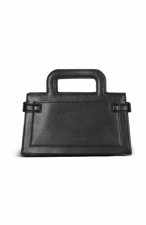 Balmain B-buzz Small Top Handle Monogrammed Canvas And Leather Bag In Black