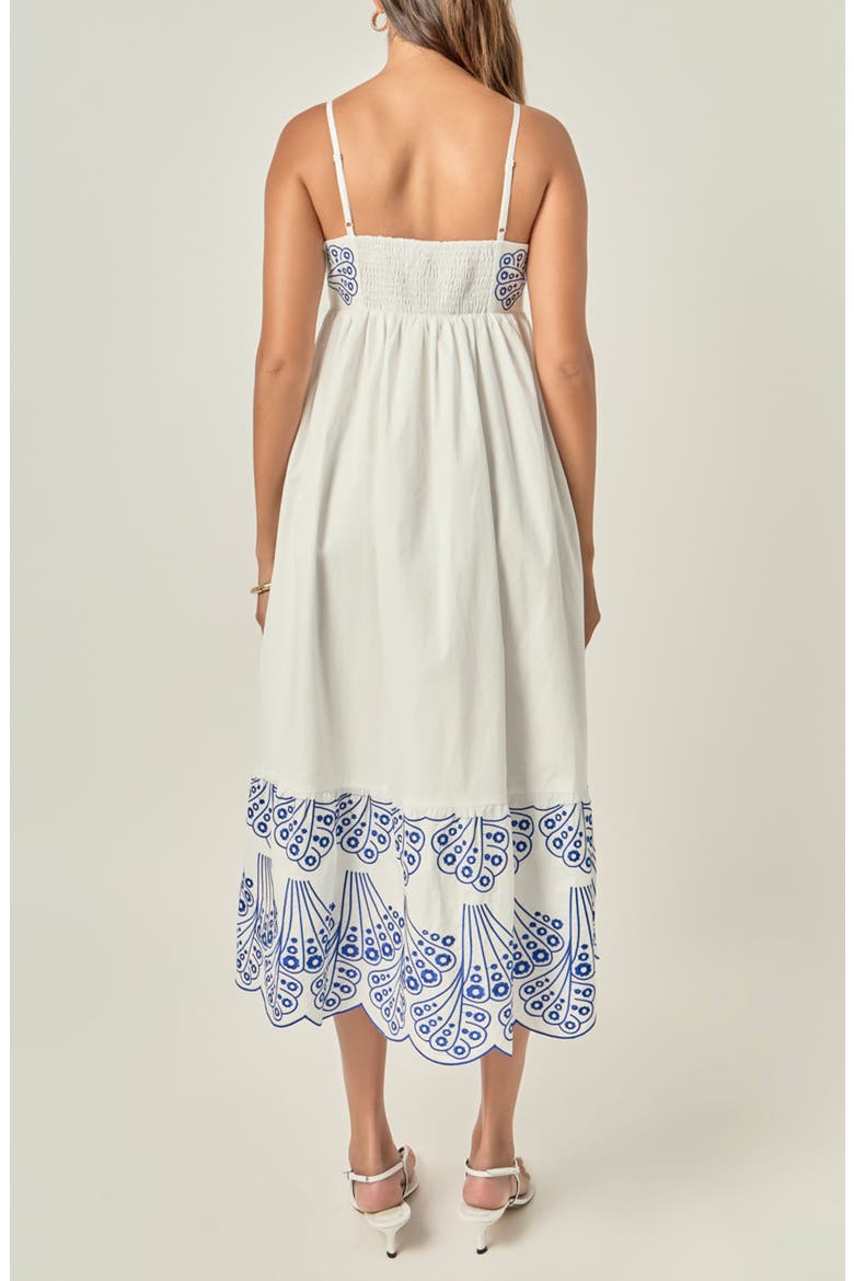 Embroidered Midi Dress, Alternate, color, WHITE/ BLUE