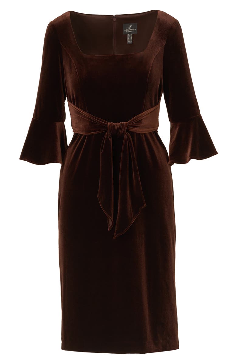 Adrianna Papell Tie Waist Elbow Sleeve Stretch Velvet Dress, Alternate, color,