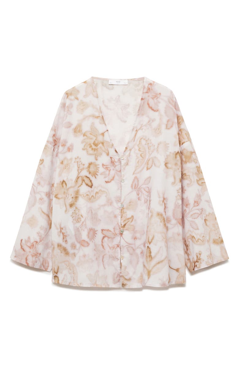 MANGO Floral Cotton Pajama Shirt, Alternate, color,