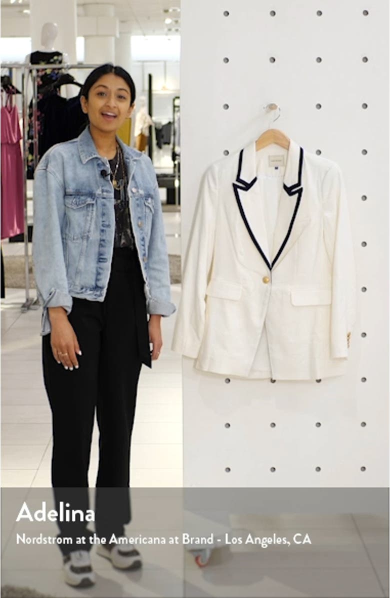 Contrast Collar Linen Blend Blazer, sales video thumbnail
