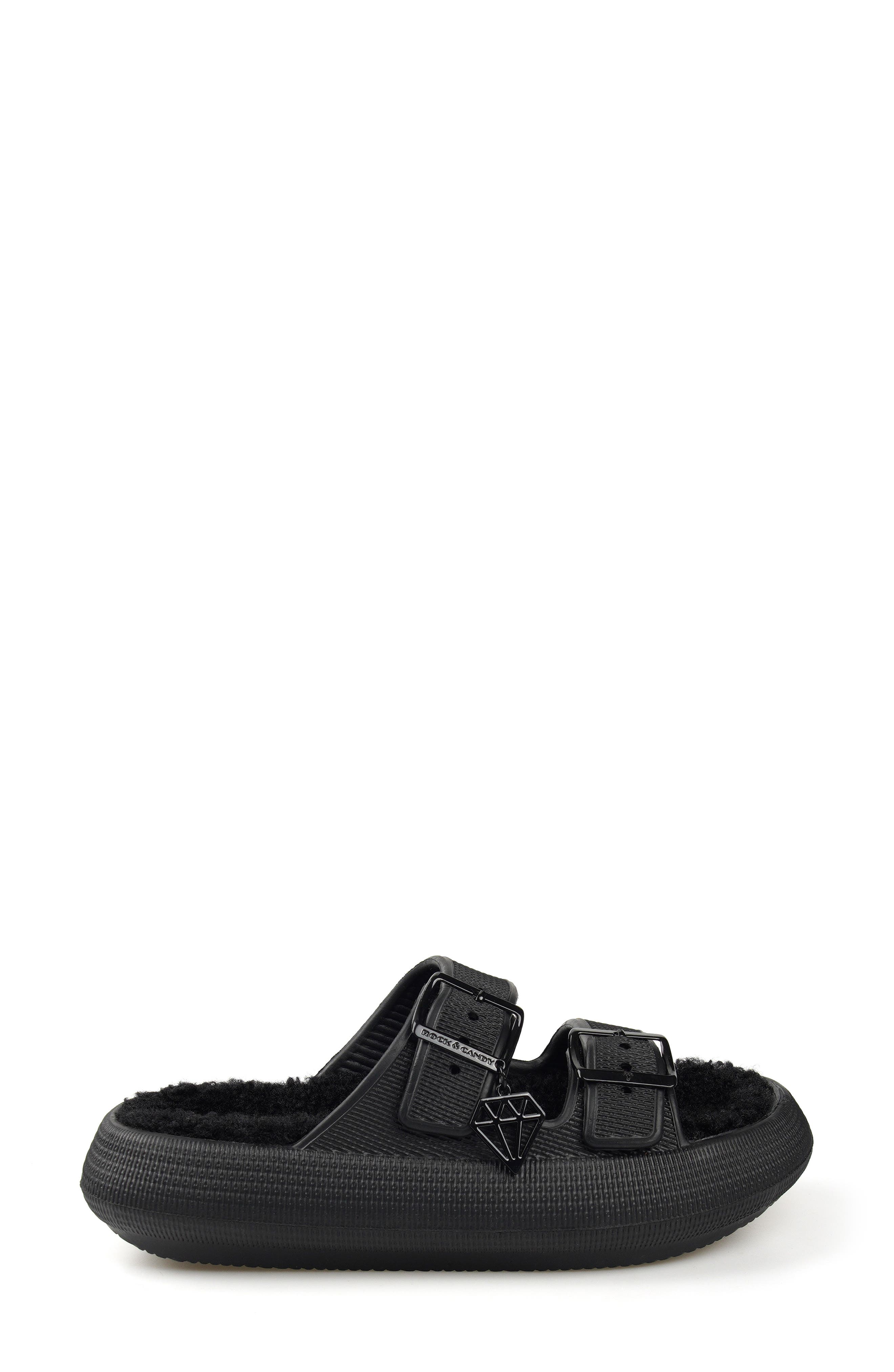 ROCK AND CANDY Faux Shearling Slide Sandal, Alternate, color, Black