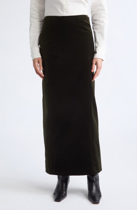 Stretch Velveteen Pencil Skirt