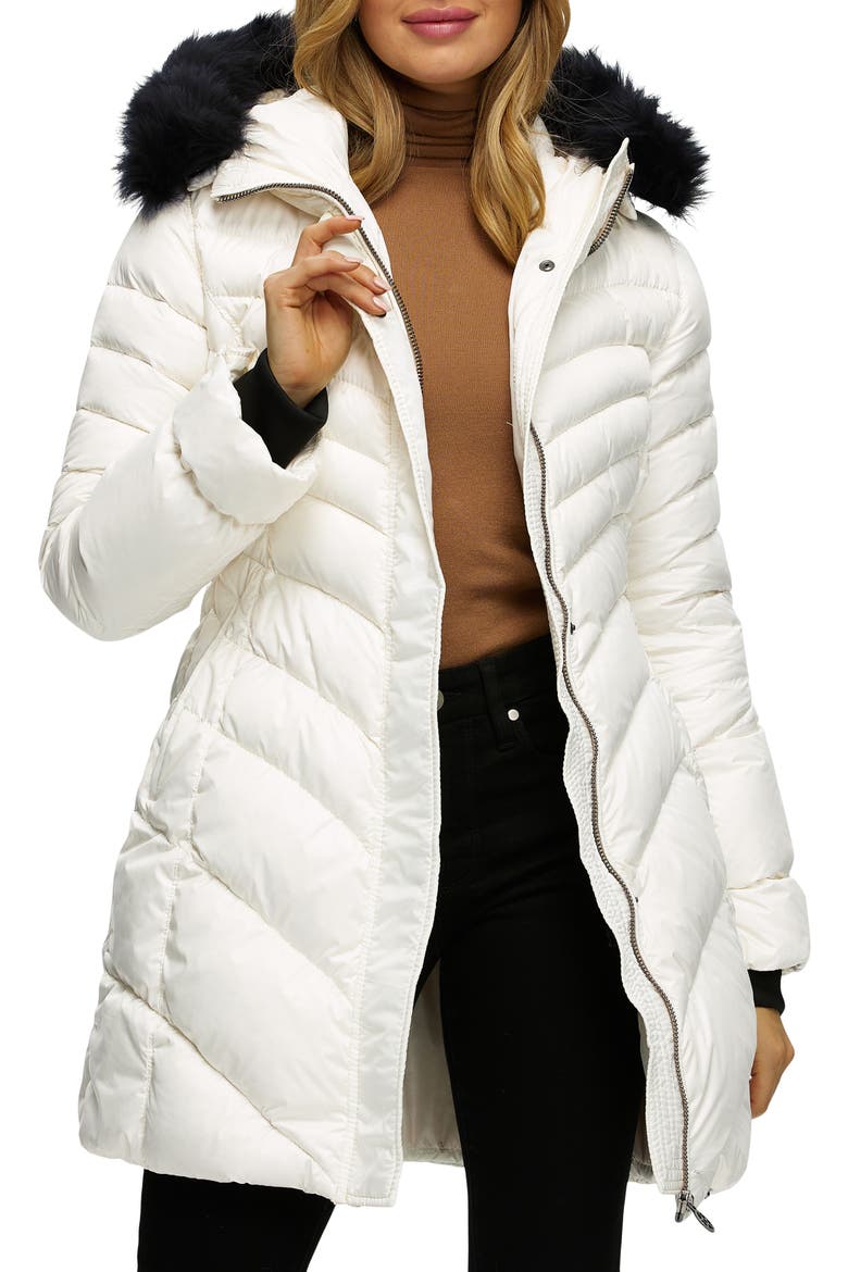 Apres-Ski Chevron Long Parka with Detachable Toscana Lamb Hood Trim, Alternate, color, Ivory/Black