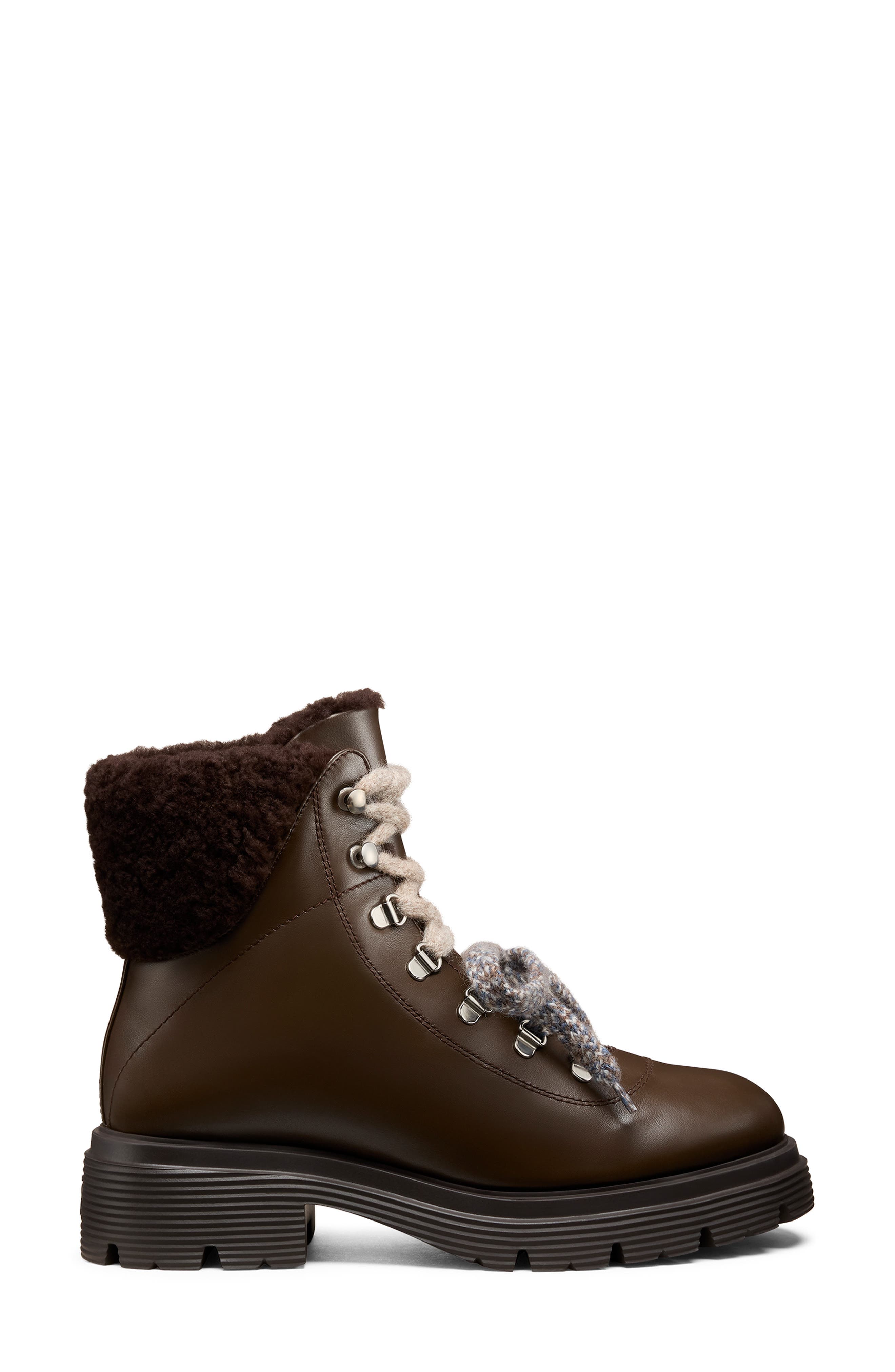 Stuart Weitzman Hudson Lite Genuine Shearling Lined Lace-Up Bootie, Alternate, color, Walnut