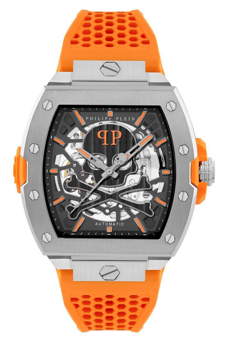 The $keleton Limited Edition Silicone Strap Watch, 44mm, Main, color, STAINLESS STEEL