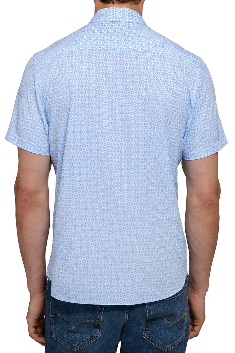 Round Checkered Woven Short Sleeve Basic, Alternate, color, WHITE/BLUE