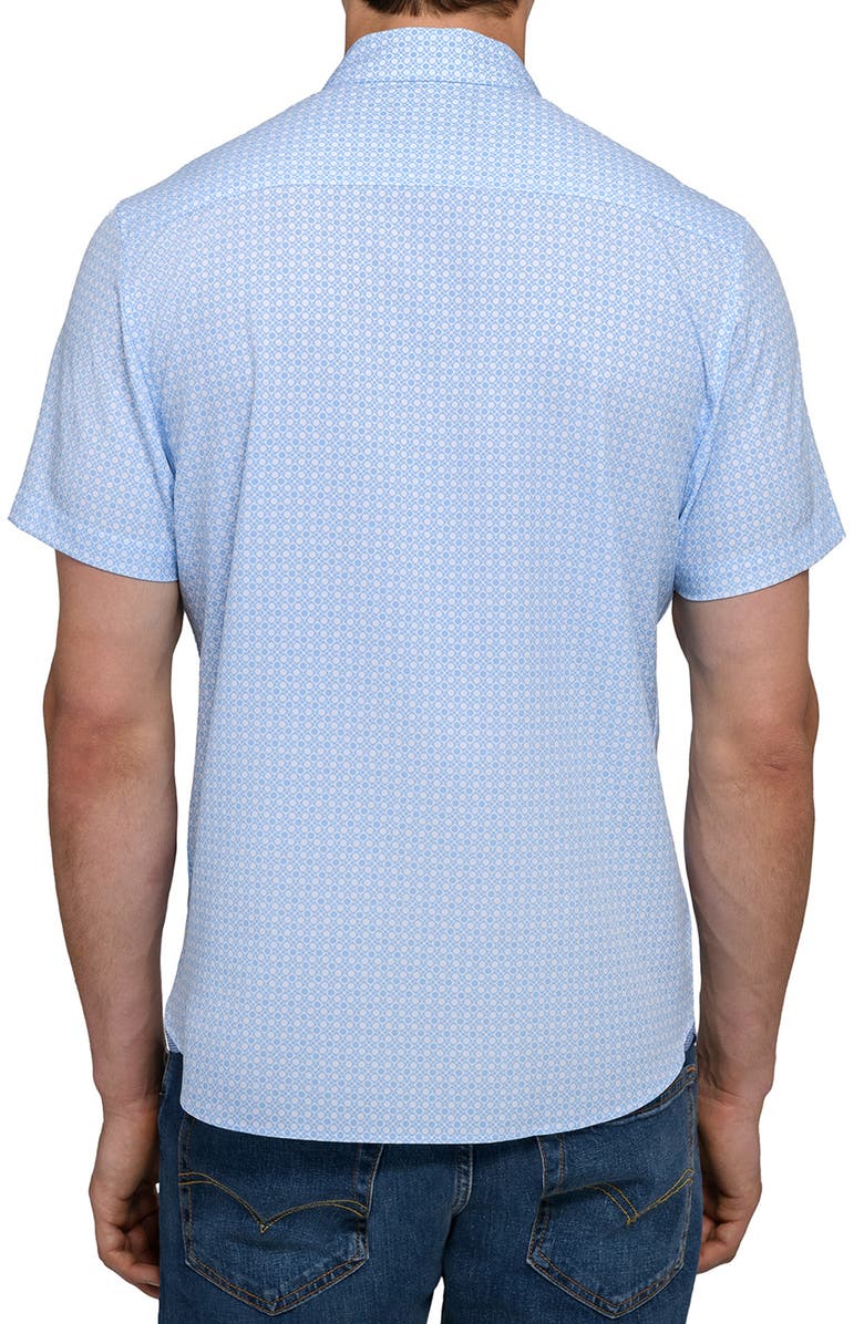 CONSTRUCT Round Checkered Woven Short Sleeve Basic, Alternate, color, White/Blue
