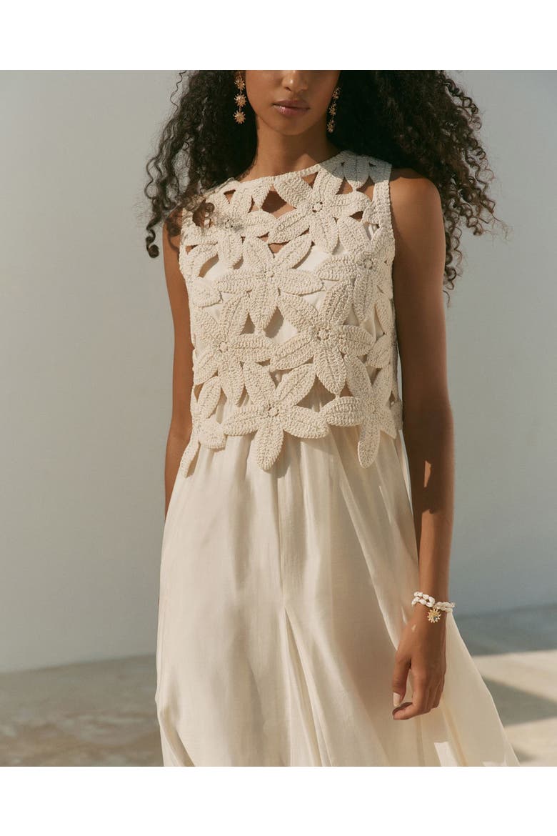 Cotton Blend Sleeveless Crochet Maxi Dress, Alternate, color, Cream