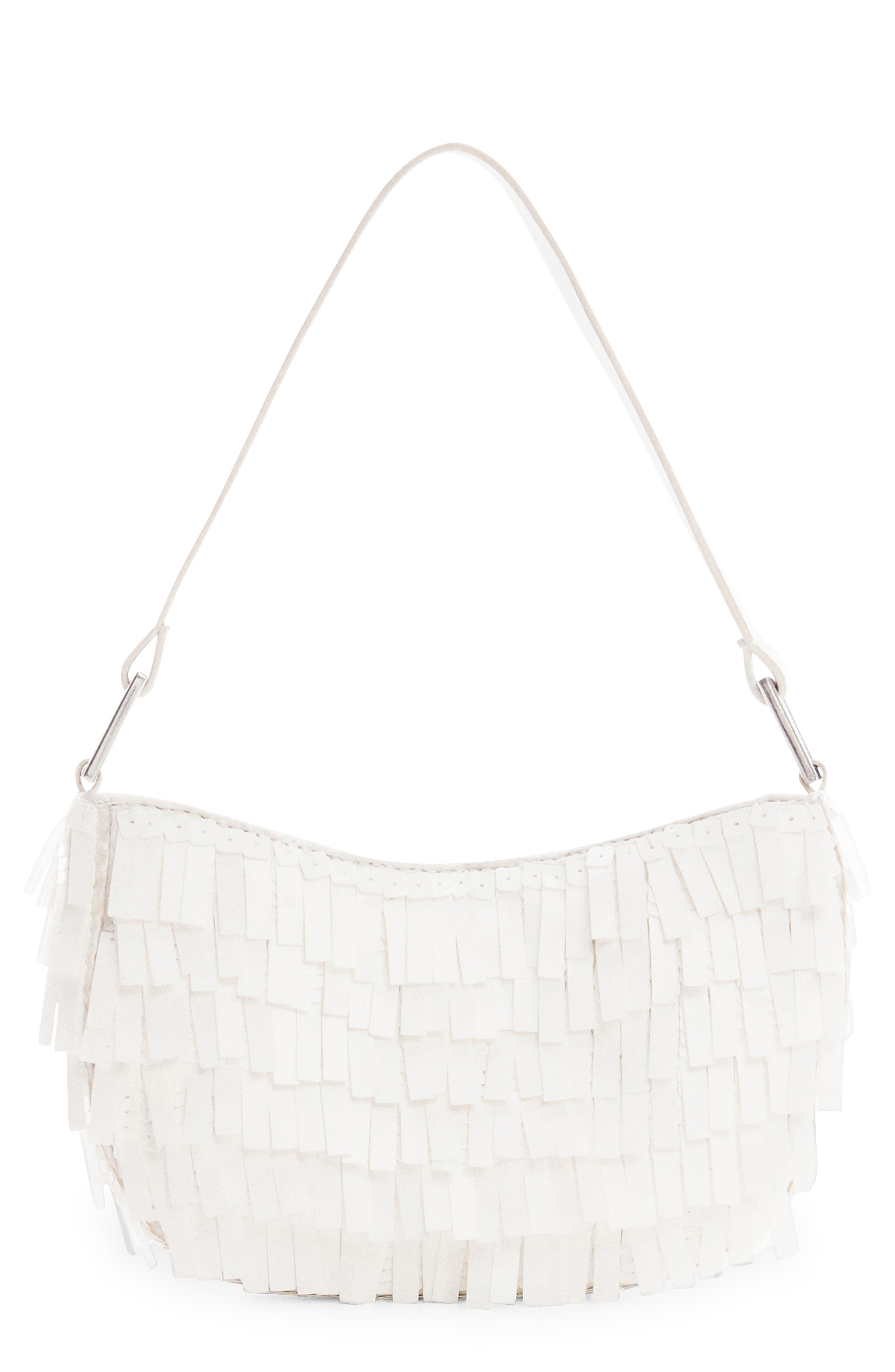 MANGO Fringe Faux Leather Shoulder Bag, Main, color, 