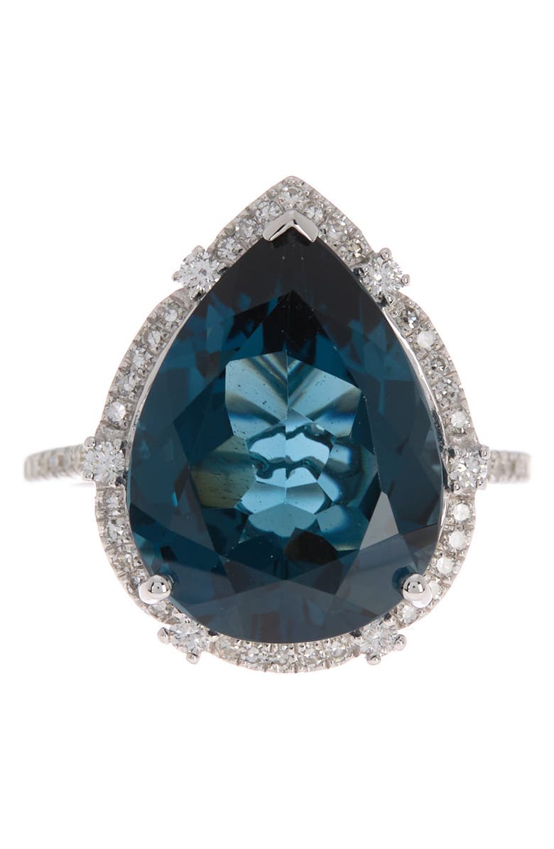 EFFY 14K White Gold Pear London Blue Topaz & Pavé Diamond Ring, Main, color, 